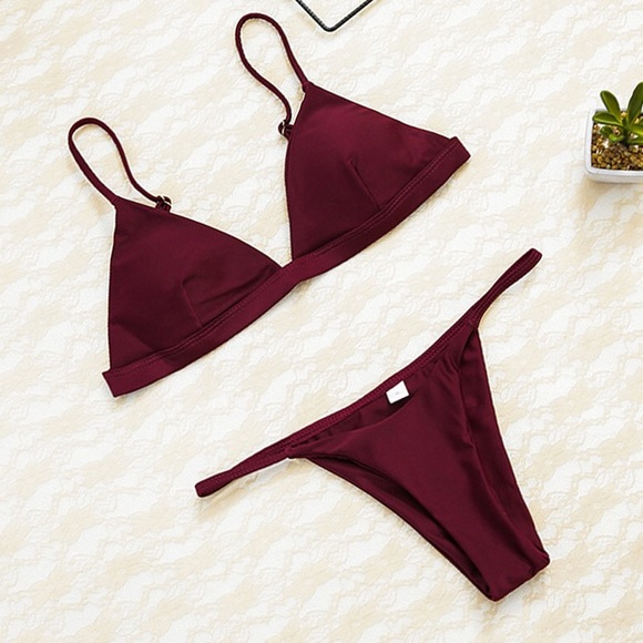 Purple Burgundy Padded Triangle 2 Piece Bikini Set - Picture 6 of 6
